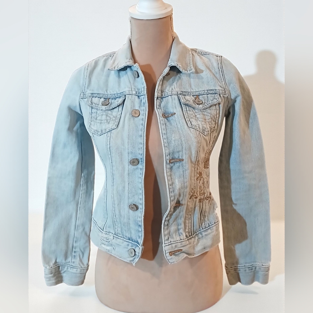 Abercrombie Jean Jacket Authentic Vintage Denim Embroidered Floral Youth Medium